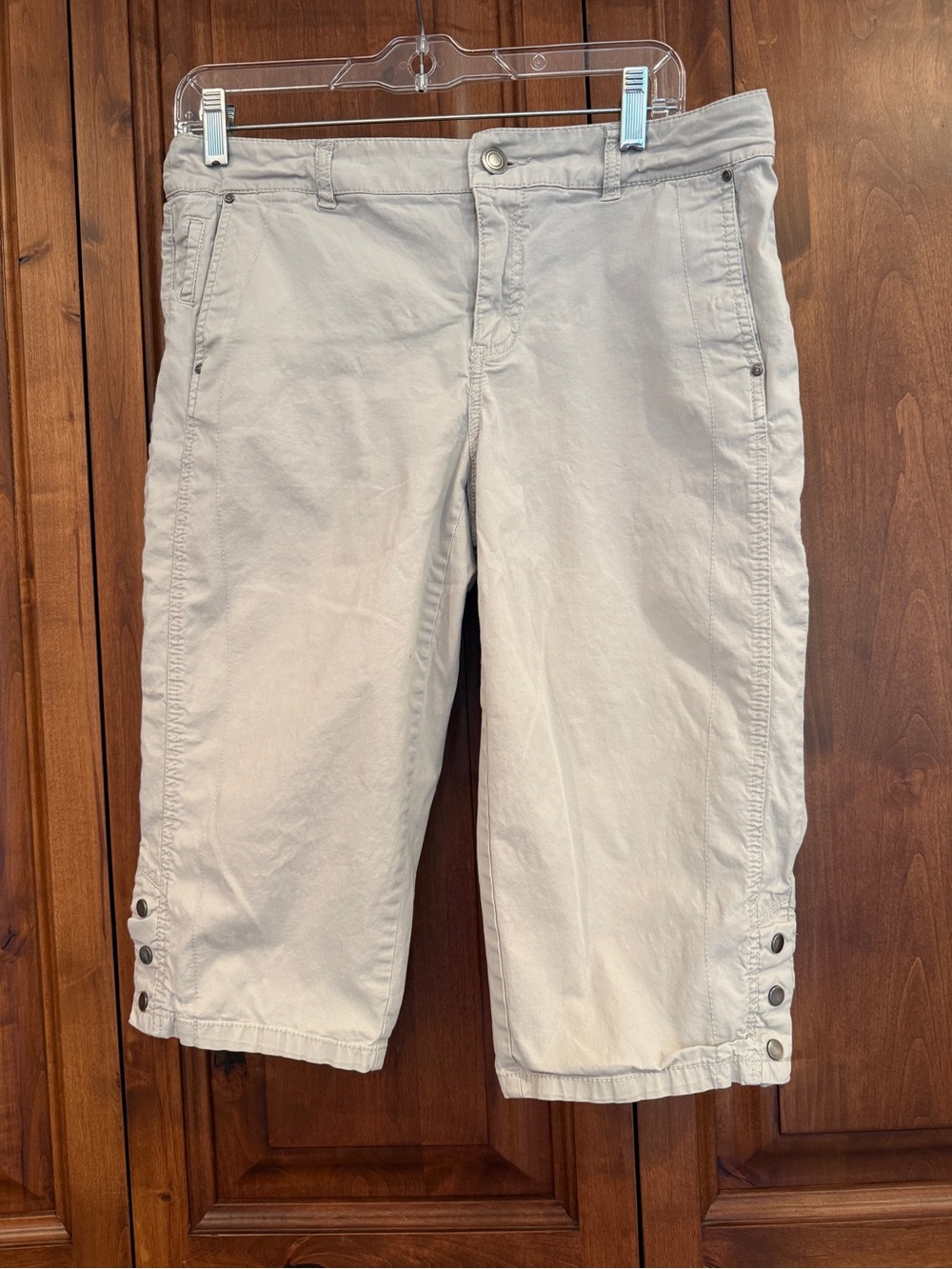 Y2K Style & Co Khaki Cargo Snap Hem Cropped Capri Pants Sz 8